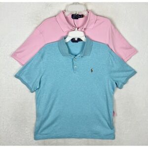 Polo Ralph Lauren Polo Shirt Mens Large Lot of 2 Bundle Pink Blue Flesh Pony